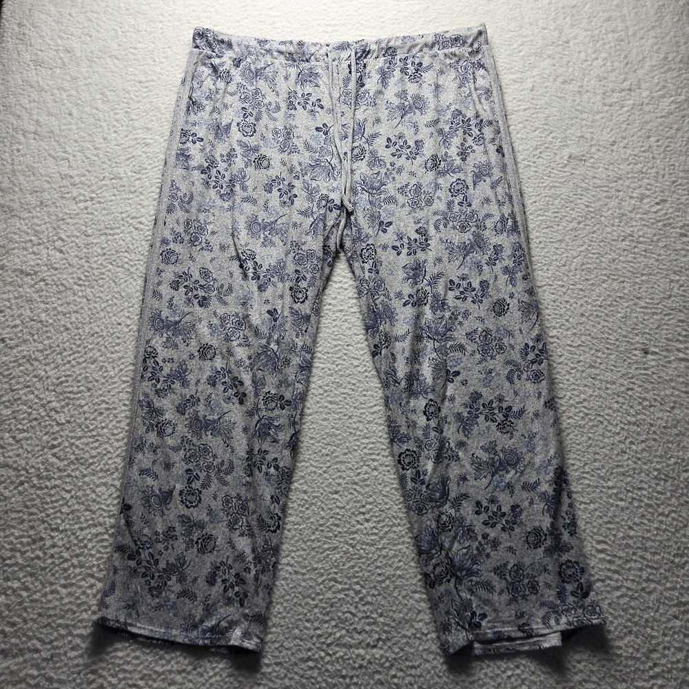 Lucky Brand Pajama Pants Womens XXL Gray Blue Floral Jersey Knit Sleepwear